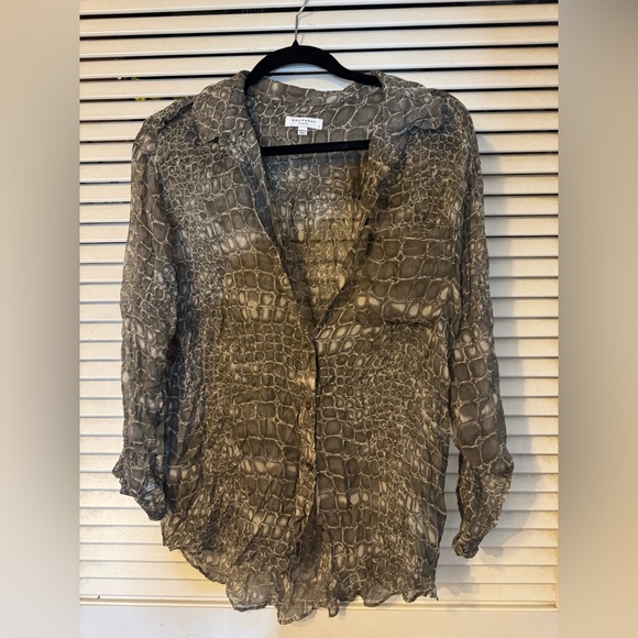 Equipment Tops - Equipment Gray Crocodile Print Blouse